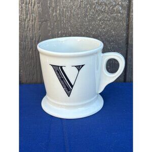 Anthropologie Monogram V Initial White & Black Ceramic Mug Shave Style